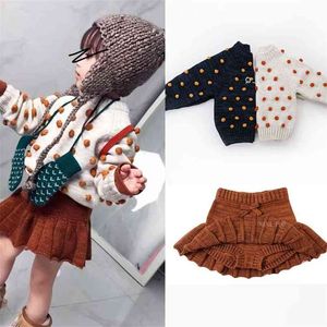 Kind meisje mode pop maïs truien gebreide winter tops lange mouw pullover peuter vintage bal top en rok matching 210619