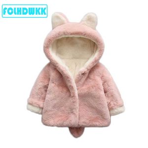 Chaquetas para niñas y niños, abrigo de otoño e invierno, ropa para niños, chaqueta gruesa con capucha para niños pequeños, chaqueta para niños, conejo bonito H0909