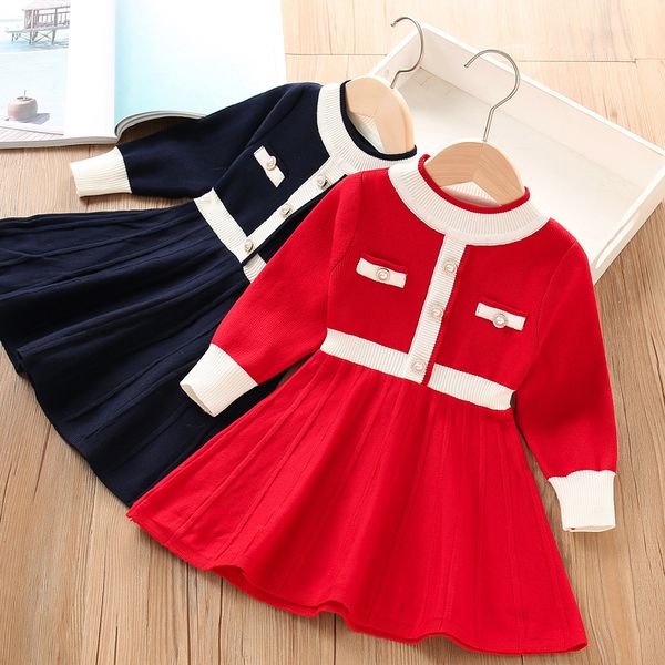 Vestido de suéter de punto de manga larga para niñas y niños, vestido elegante de Navidad para niñas, ropa para niños