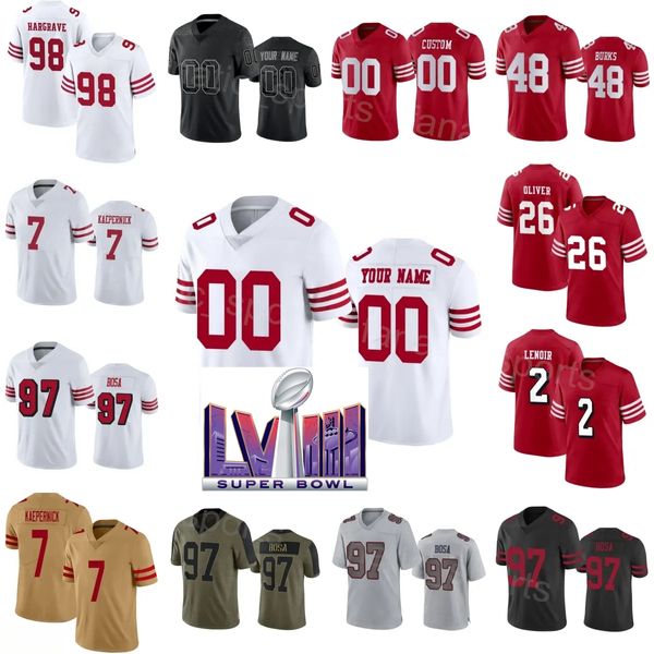 Football Super Bowls LVIII 2 Deommodore Lenoir Jersey 26 Isaiah Oliver 31 Tashaun Gipson Sr 48 Oren Burks Javon Hargrave Colin Kaepernick Nick Bosa Enfant Homme Femme