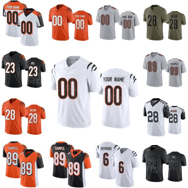 Enfant Homme Femme Football 30 Chase Brown Jerseys Enfants 28 Joe Mixon 23 Dax Hill 21 Mike Hilton 33 Nick Scott 27 Battle 89 Drew Sample 6 Jake Browning Numéro de nom personnalisé