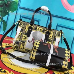 Kind Moeder Tas Vrouwen Kleur Afdrukken Cosmetische Tas Mode Gold Gesp Lederen Canvas Brief Schoudertassen Messenger Handtas 9886 Luxe Kettingtassen 32 * 22x16 CM