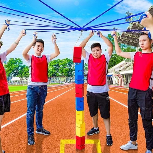 Enfant en plein air travail d'équipe jeu accessoires jouet enfants coopérer pour construire tour maternelle équipement sensoriel enfants sport jouets 240123