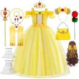 Enfant Princesse Costume Halloween La Belle et la Bête Cospaly Fantaisie Bella Robe Enfants Robes De Bal Belle Costumes Filles 240116