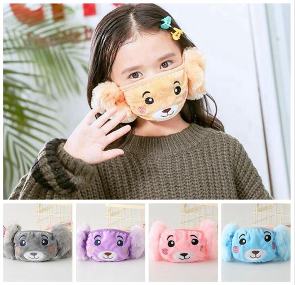 Enfant hiver masque facial cache-oreilles pousser ours dessin animé mignon enfant étudiant Twoinone Outdoo coupe-vent chaud protection faciale couverture LJJP698063118