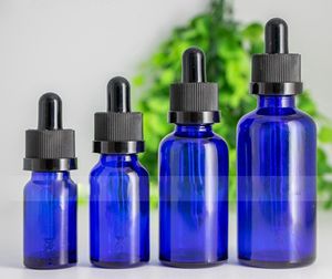 Kinddichte dop 1oz blauwe glazen druppelaar flessen leeg e vloeibare cosmetische verpakking 30 ml