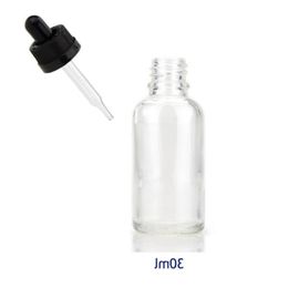 Bottalas de gotero de vidrio transparente de tapa a prueba de niños de 30 ml para aceite esencial para E Liquid Medicine Cosmetics 440 PCS Envío gratis LVPMS