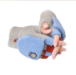 Leuke kindergebreide winterhandschoenen Kind Warm Converteerbare Vingerloze Robothandschoenen met Wanten Cover voor Meisjes Jongens 3-10Y
