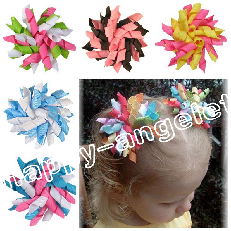 20pcs Children's baby curlers ribbon hair bows flowers clips corker hair barrettes korker ribbon hair ties bobbles hair accessories PD007