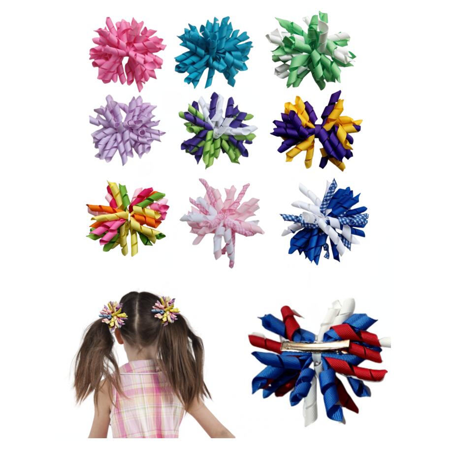 Girls Baby Korker Hair Bows Alligator Clips Elastic Hairband Curlers Ribbon 3" Corker Bobbles Kids Ponytail Holders Lady Bobbles Ties Kids Headband Headwear 20Pcs