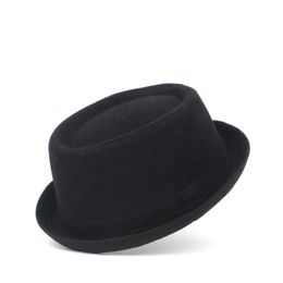 Sombrero de lana de 100% para niños, sombrero de pastel de cerdo para niña, Fedora negra para chico, Bowler plano, Top de Porkpie, sombreros de ala ancha de Jazz 2362