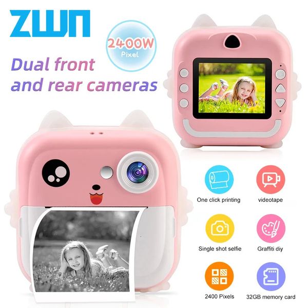 Enfants 1080p HD Digital Camera Toys Imprimer instantanément pour enfants Impression thermique Camera INSTANT INTRAPE PO VIDÉO avec carte mémoire 32 g 240327