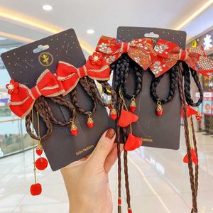 Enfants 2 pièces/ensemble mignon nœud chinois perruque pendentif ornement pinces à cheveux filles belles Barrettes douces épingles à cheveux enfants accessoires de cheveux l40