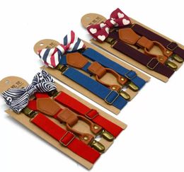 Kinderen verstelbare rooster Suspenders Baby Plaid Bet Tie Fashion Braces Kinderband Clip met vlinderdas 12 kleuren Belts E0301