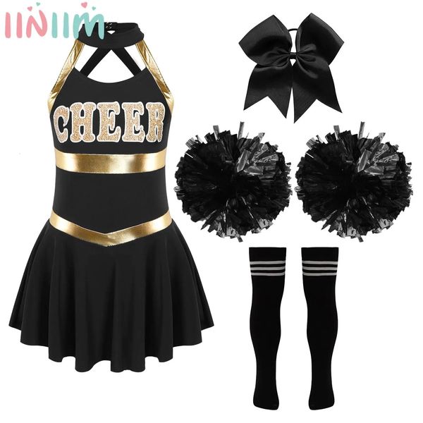 Enfants et filles cheerleading robe sans manches robe de danse halloween cheerleading capitaine concours concours de pom-pom girl