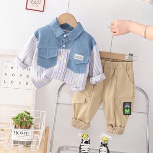 Kinderen Autumn Toddler Boy Splicing Shirt Tops Pant Outfit kinderkledingpak voor jongenskleding Set 1 2 3 4 jaar