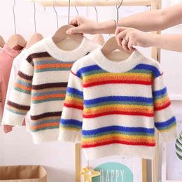 Kinderen Baby Jongens Meisjes Truien Kleurrijke Gestreepte Trui Bottoming Knit Kids Pullover Casual 210528