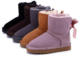 Enfants Bailey Bows Boots Véritable en cuir pour tout-bas des bottes de neige solid botas nève des filles d'hiver chaussures pour enfants bottes pour enfants