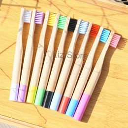 Kutu TH0804 ile Çocuk Bambu Diş Fırçası Çocuklar Yuvarlak Renkli Sap Diş Fırçaları Seyahat Kamp Taşınabilir Naylon Kıllar Diş Fırçası