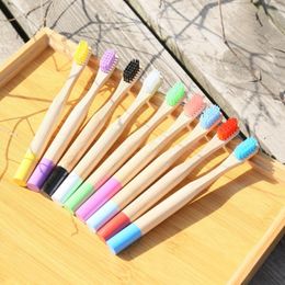 Kinderen bamboe tandenborstel ronde handvat tandenborstels natuurlijke bamboe borstel met doos verpakking reizen orale hygiëne hotel levert LX7825