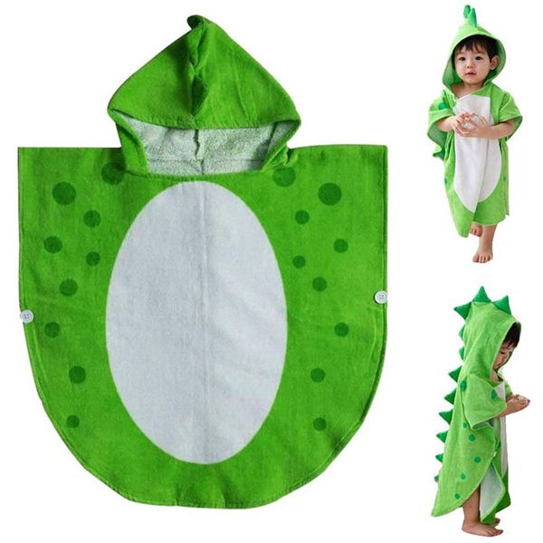 Toalla de baño para niños Bata Niños con capucha Playa Poncho de natación Patrón de dinosaurio (Verde + Blanco 55 Cm X 110 Cm)