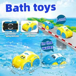 Children Bath Water Playing Toys ABS Clockwork Car Cartoon Vehicle Baby Toy Kids Gift Amphibious Bathroom Floating 240513
