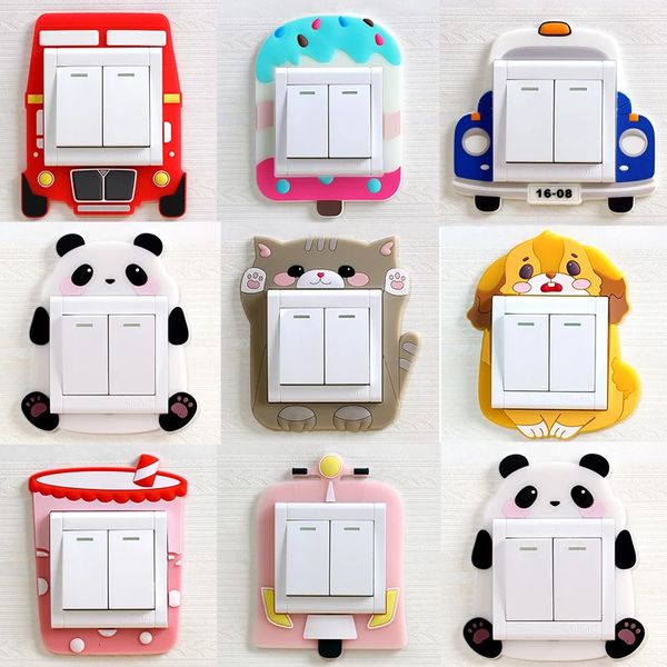 Pegatinas para interruptor de dormitorio para niños, decoración del hogar, cubiertas luminosas de silicona, animales de dibujos animados Kawaii 3D 240111