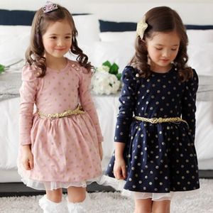 Enfants cadeau d'anniversaire robe filles dot jupe enfants vêtements filles automne coton à manches longues dentelle robes bébé boutiques