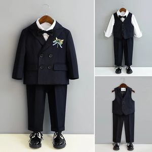 Kinderen Black Piano Pak Kids Wedding Pograph Flower Boys Tuxedo Dress Born Baby 1 jaar verjaardagskostuum 240328