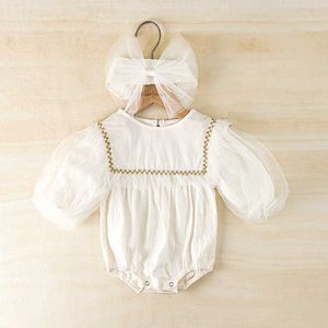 Enfants Boutique Vêtements Bébé Blanc Coton Romper Ruffle Manches Filles Princesse Combinaison 1er 1 2 Ans Fête D'anniversaire Vêtements 210615