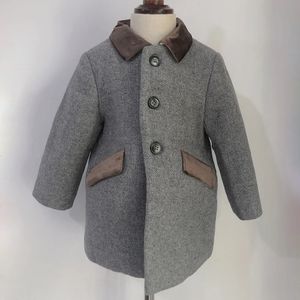 Kinderboetiekkleding Winterjongen grijze wollen visgraatpatroonjas Britse warme gewatteerde jas Jaar Eid-kleding 240108