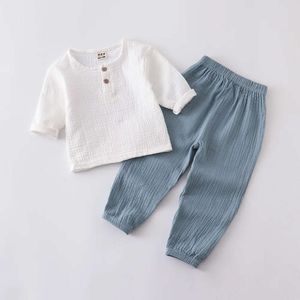 Kinderjongens meisje ingesteld voor feest lange mouw baby shirts losse broek peuter kinderen 1-6y lente zomer mousseline kleding L2405