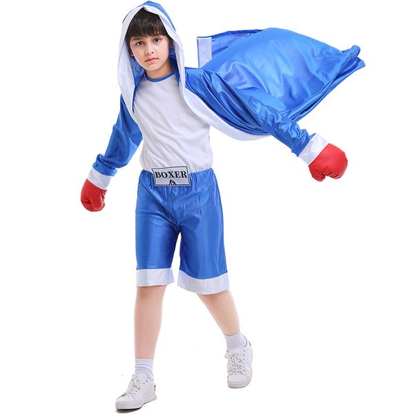 Children Boy Blue Blue Boxing Match Costume Costume With Jumpsuit Boxing Robe Costume for Kid Party Carnival Cosplay