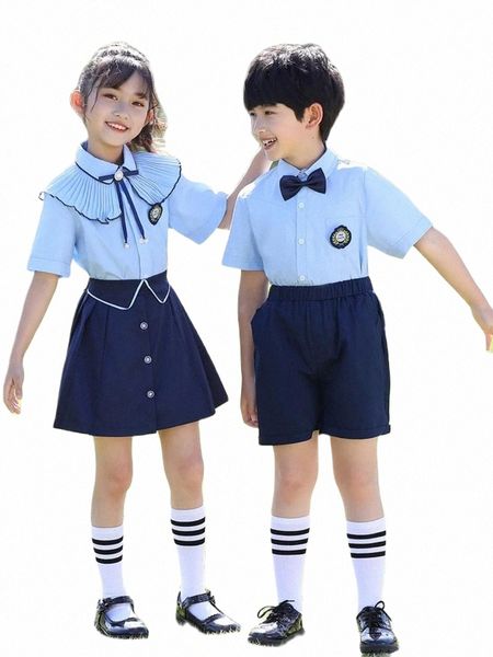 Enfants Garçons Filles Uniforme scolaire de style britannique pour enfants Vêtements Ensembles Adolescentes Filles Étudiants Garçons Costumes de chorale bleu ciel 94Zj #