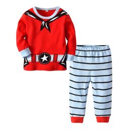 Niños Niños Niños Pajamas Juego de manga larga Estilo azul marino