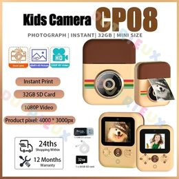Children Camera CP08 Instant Print Dual Lens Kids PO -afdrukken HD -video -opname met thermisch papier Educatief speelgoed 240509