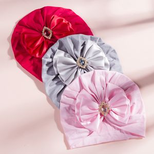 Enfants Cap Accessoires Nouveau-né Toddler Enfants Bébé Garçon Fille Turban Coton Bonnet Chapeau Hiver Chaud Doux Inde Caps Solide Arc Strass Wrap Chapeaux M3509