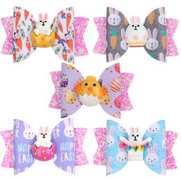 Kinderen Cartoon Anime Boog Lederen Haar Clip Pasen Egg Leuke Konijn Print Bows Haarspeld Boutique Meisjes Haren Accessoires 1315 B3