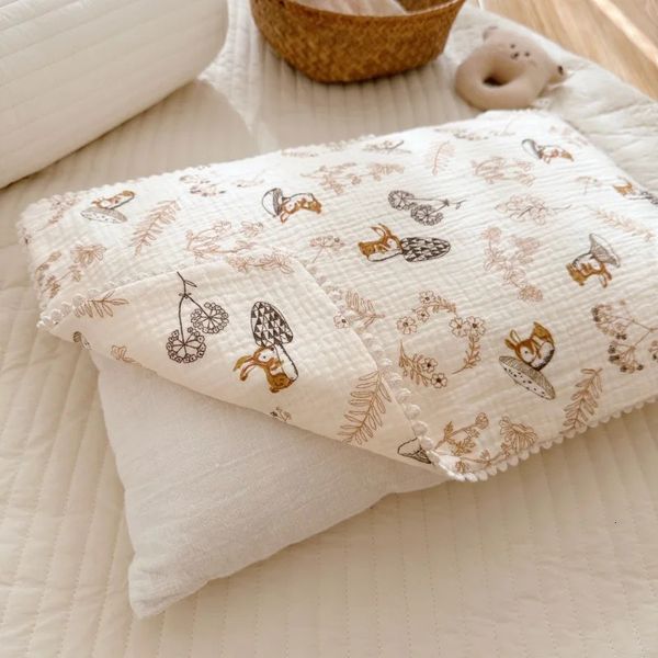 Funda de almohada decorativa para cama de oso de dibujos animados para niños, funda de algodón para cojín de bebé para recién nacidos 240313