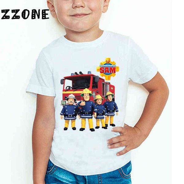 Enfants dessin animé pompier Sam imprimé drôle t-shirt enfants été hauts bébé filles garçons grand t-shirt style décontracté G1224