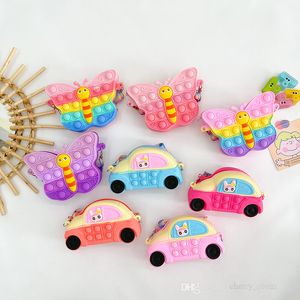 Enfants Cartoon Mini Purse 2022 Summer Kids Butterfly Silicone One Baby Baby Girls Car Style Crossbody Body Sac Zero Wallet F1202