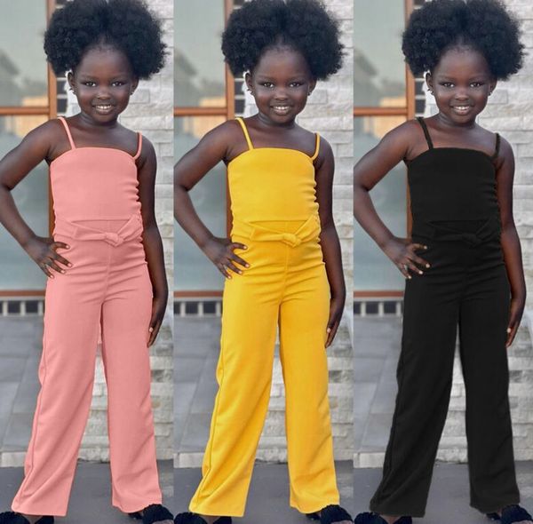 Enfants bretelles décontractées combinaison de couleur unie pantalons de sol combinaisons filles une pièce leggings prix usine