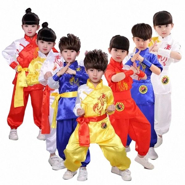 Ropa tradicional china de Wushu para niños, uniforme de artes marciales, traje de Kung Fu, traje de actuación de escenario para niñas y niños, conjunto t39N #