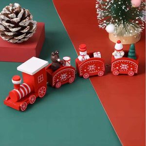 Cadeaux de Noël pour enfants Ornements de train en bois Ornement de décor de Noël peint en flocon de neige