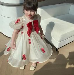 Vêtements pour enfants filles sœur fleur beau motif chemise manches robes robe de princesse 240311
