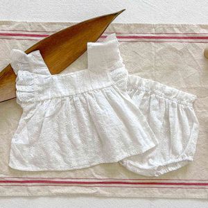 Ropa para niños Estilo coreano Conjunto de ropa para bebés y niñas sin mangas Camisa de algodón + Pantalones cortos Ropa de verano para niños pequeños Traje G220509