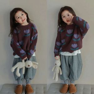 Kinder kleding meisjes 2023 herfst en winter nieuwe Koreaanse stijl tulpen bloem pullover trui mode stijlvolle top L2405
