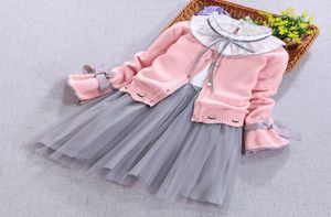 Enfants Vêtements Set Printemps Autumn Girls Longsleeved Sweater Cardigan Coatdress 2pcs Suit Enfants Vêtements d'hiver 3 5 8 10 11year6805045