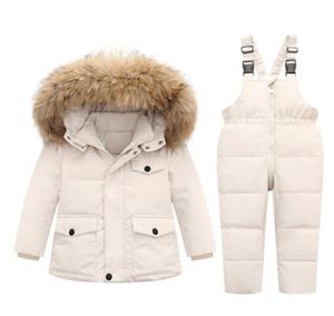 Ensembles de vêtements pour enfants garçon fille bébé vraie fourrure à capuche Parka salopette hiver doudoune chaud enfants manteau enfant combinaison de neige neige infantile enfant en bas âge vêtements