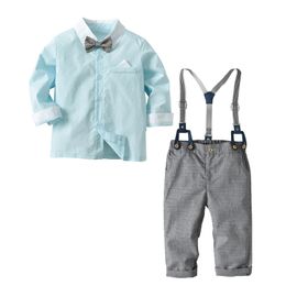 Kinderkleding sets nieuwe mode jongens herfst lente kleding set gentleman stijl t-shirts + bib broek overalls pak voor baby jongens outfits doek